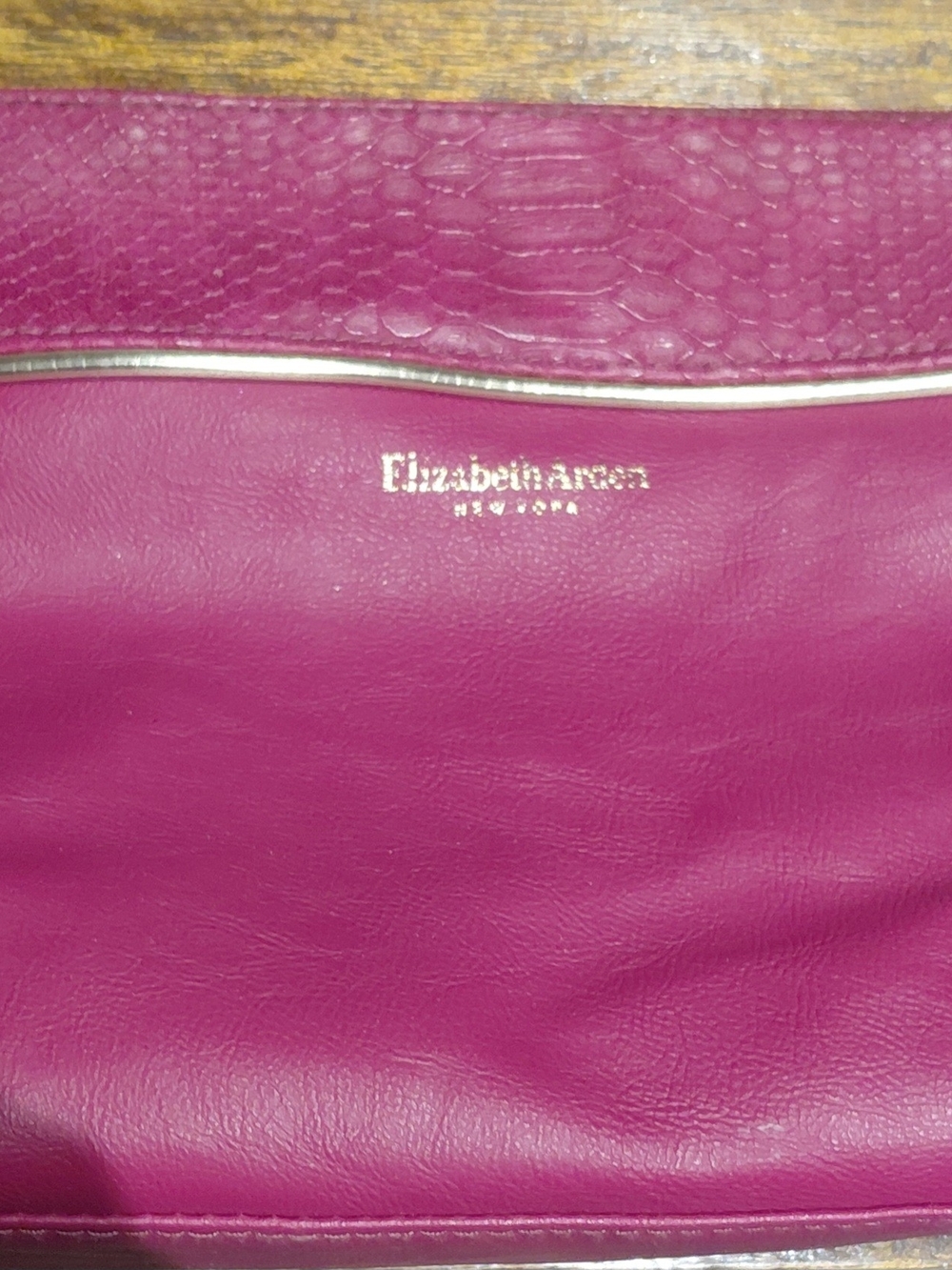 Elizabeth Arden Magenta Leather Wristlet Clutch/Cosmetics Bag 9"